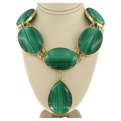 Collar de oro amarillo de 14 quilates con malaquita - 104. gramos - 40 cm de largo