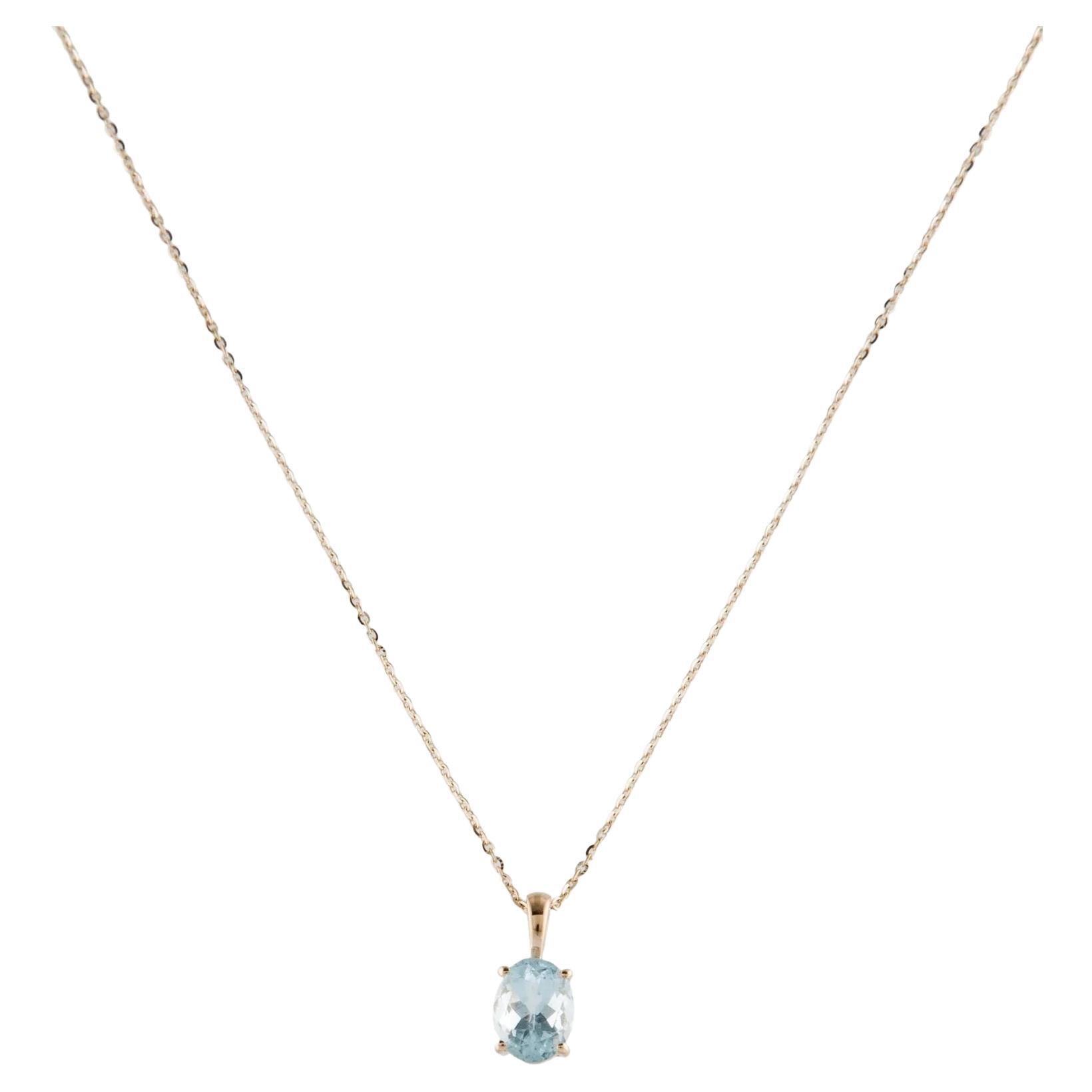 14K Yellow Gold Necklace with Oval Modified Brilliant Aquamarine Pendant, 16 For Sale