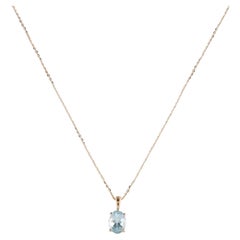 14K Yellow Gold Necklace with Oval Modified Brilliant Aquamarine Pendant, 16