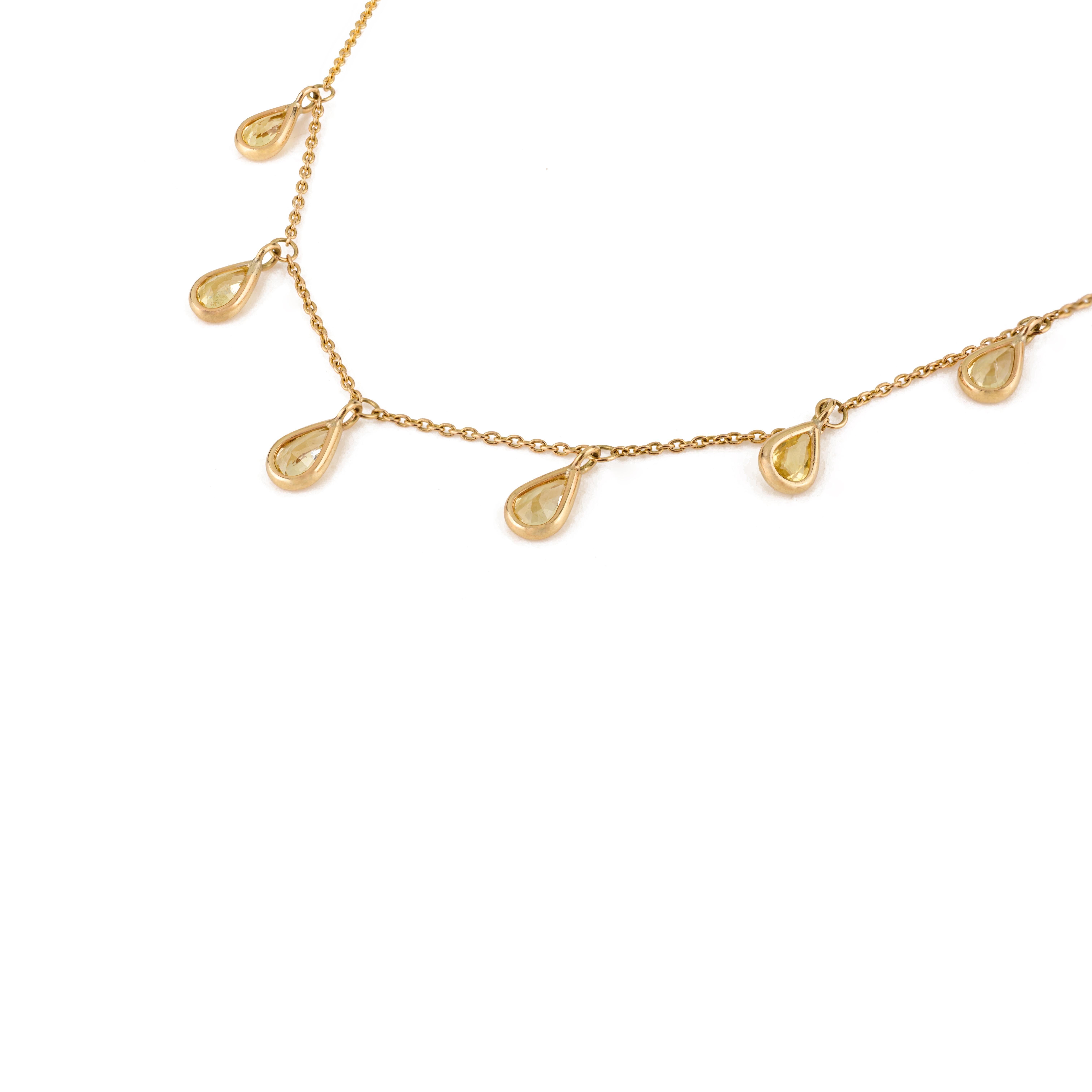 Collier en or jaune 14k avec breloques en saphir jaune naturel 3.1Ct en forme de poire Neuf - En vente à New York, NY
