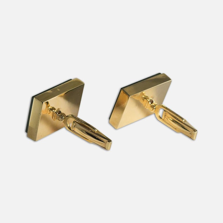 Boutons De Manchette Vintage Or 14K Avec Disque De Jade Vert - Occasion