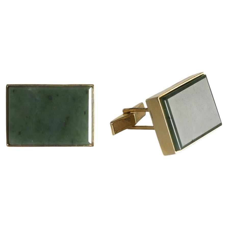 Gemelli in giada nefrite in oro giallo 14K 13g