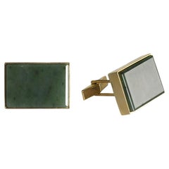 Boutons de manchette en or jaune 14 carats et jade néphrite 13 g
