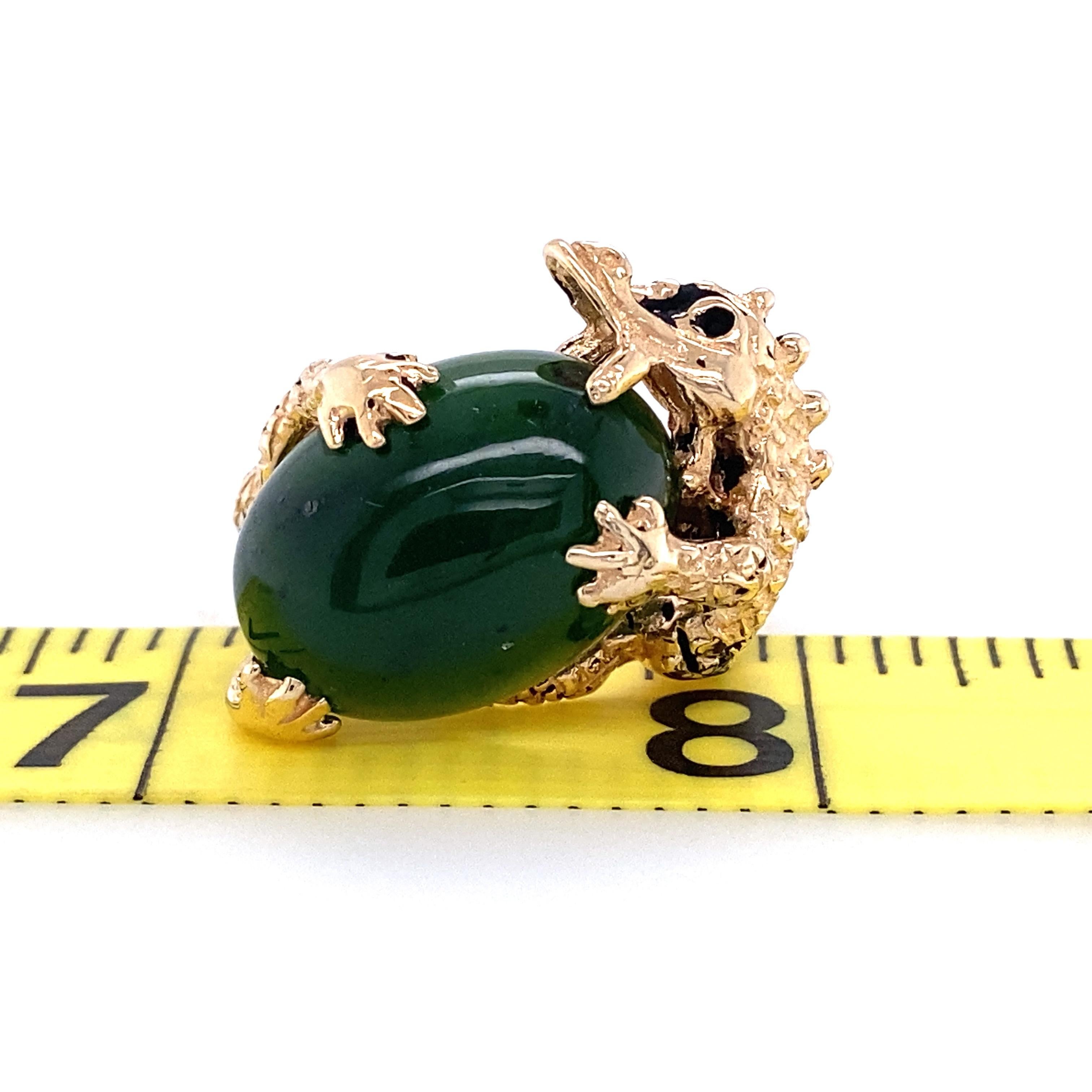 14k Yellow Gold Nephrite Jade Magic Dragon Ring 1960s 4