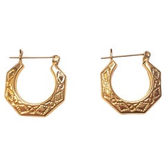 14K Yellow Gold New Orleans Hoop Earrings #17939