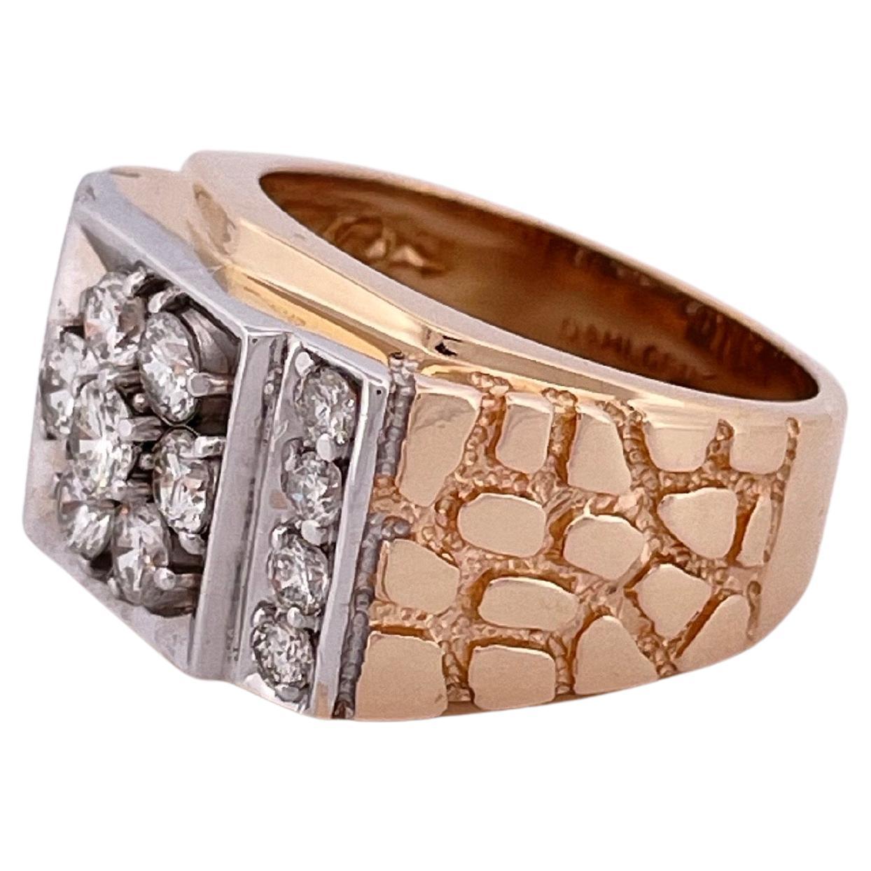 Contemporaneo Anello a grappolo di diamanti in oro giallo 14k stile pepita 1,75ctw G-H SI in vendita