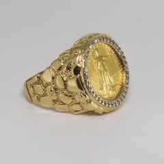 14K Yellow Gold Nugget Style Ring with 1/10 AE Coin