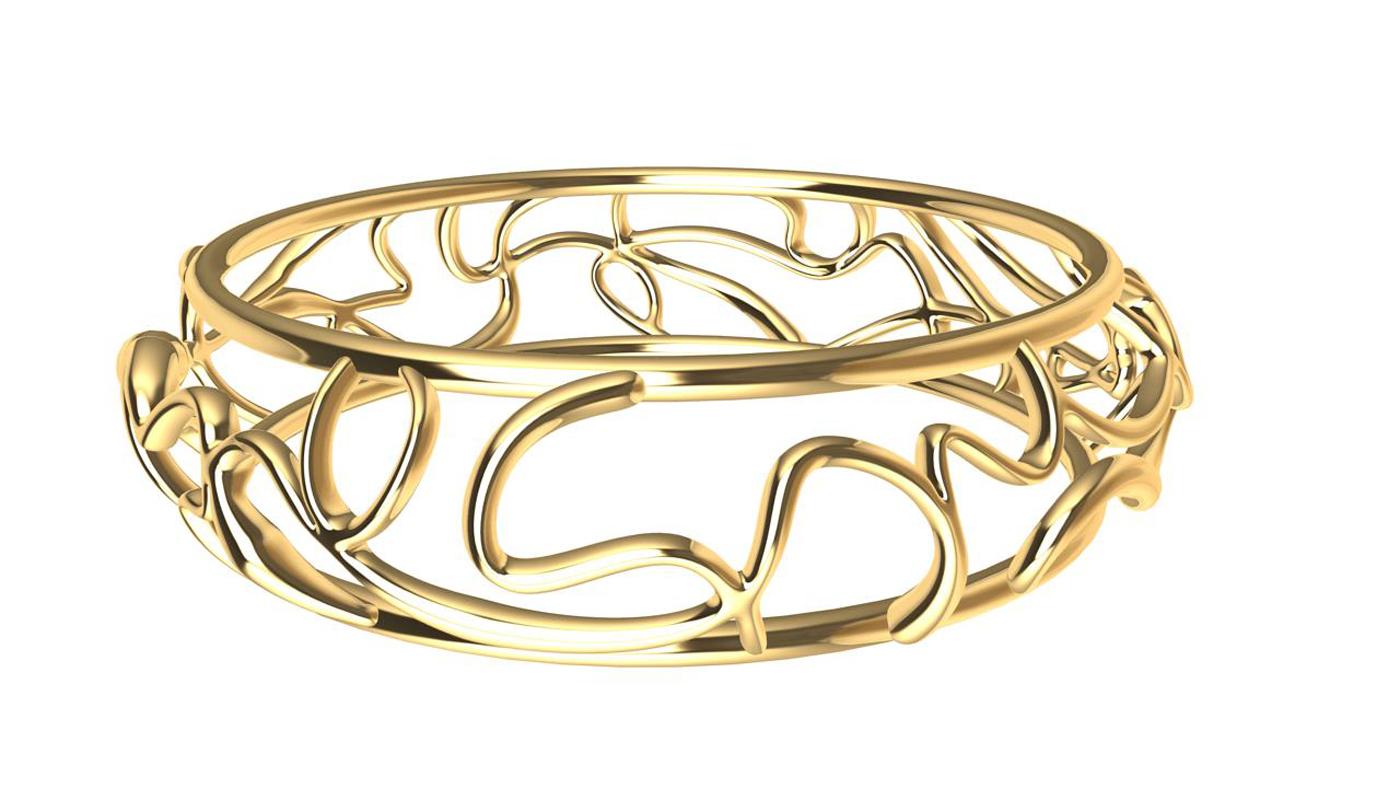 14 karat Yellow Gold Oceans Bangle,  My favorite place on earth. The ocean. As unpredictable as the ocean, with its currents, riptides, and the moon's gravitational pull. This bangle twists and turns but don't worry, it's safer than the ocean.
Made