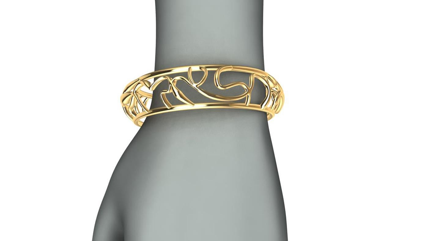 Contemporary 14 Karat Yellow Gold Oceans Bangle For Sale