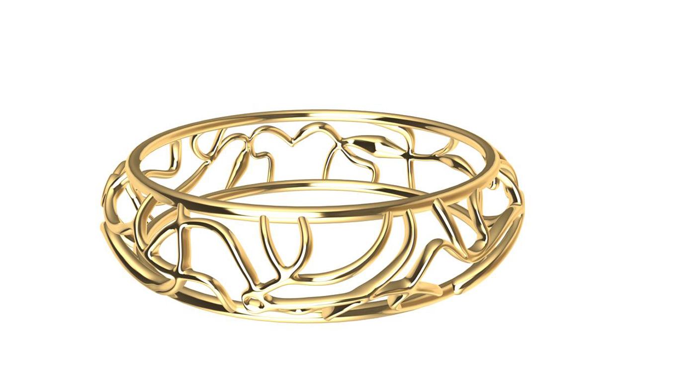 14 Karat Yellow Gold Oceans Bangle In New Condition For Sale In New York, NY