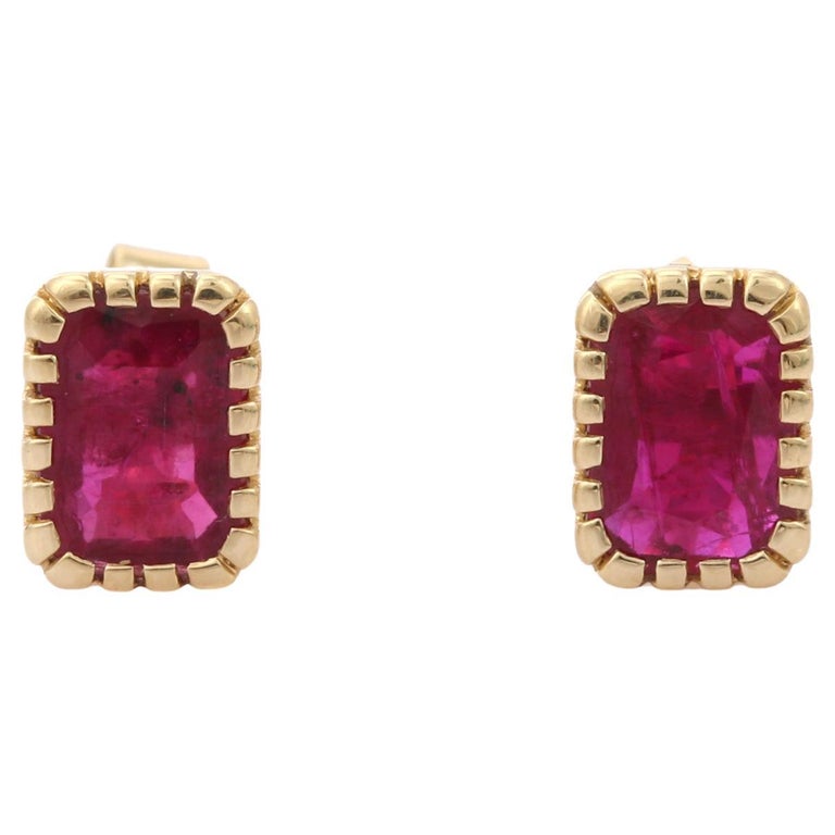14K Yellow Gold Octagonal 1.86 Ct Ruby Stud Earrings  For Sale