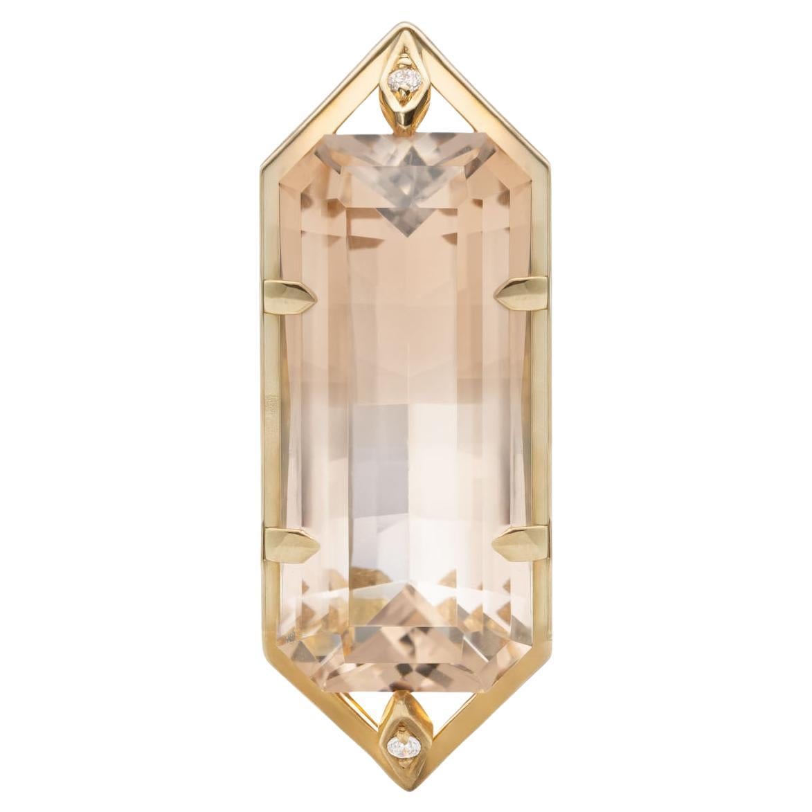 14k Yellow Gold Octagonal-Cut Topaz and Diamond Pendant, 21.21 Carats For Sale