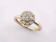 14K Yellow Gold Octagonal Round Cut Diamond Compass Halo Ring