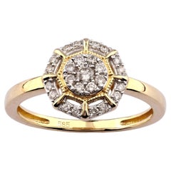 14K Yellow Gold Octagonal Round Cut Diamond Compass Halo Ring