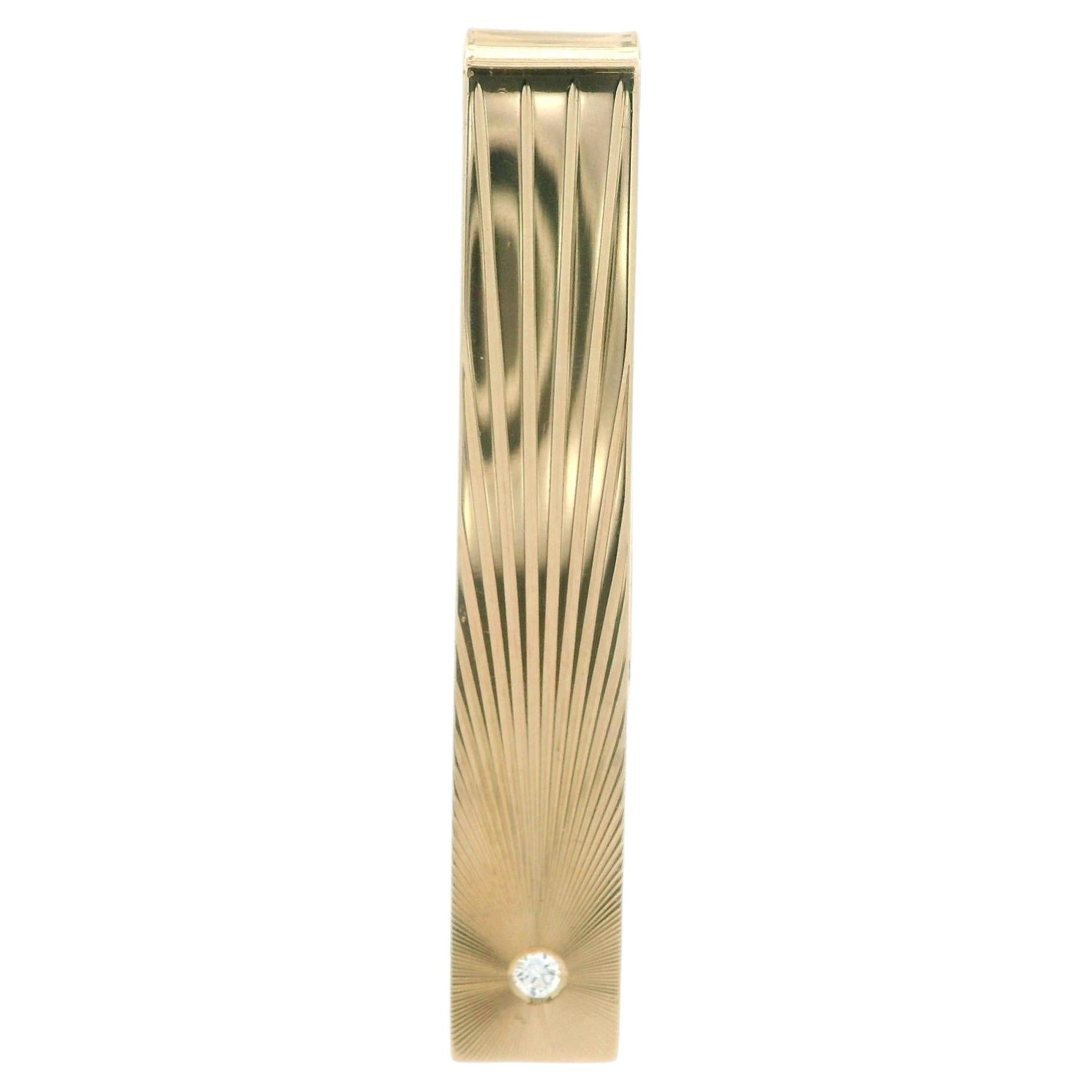 14k Yellow Gold Old Cut Diamond Engraved Work Tie Bar Clip