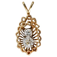 Ciondolo con diamante in oro giallo 14k, taglio vecchio euro, 2,4gr .75tdw
