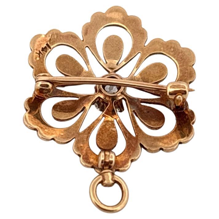 Ciondolo con diamante rotondo e perla in oro giallo 14K con taglio europeo antico da 0,40 carati in vendita 2