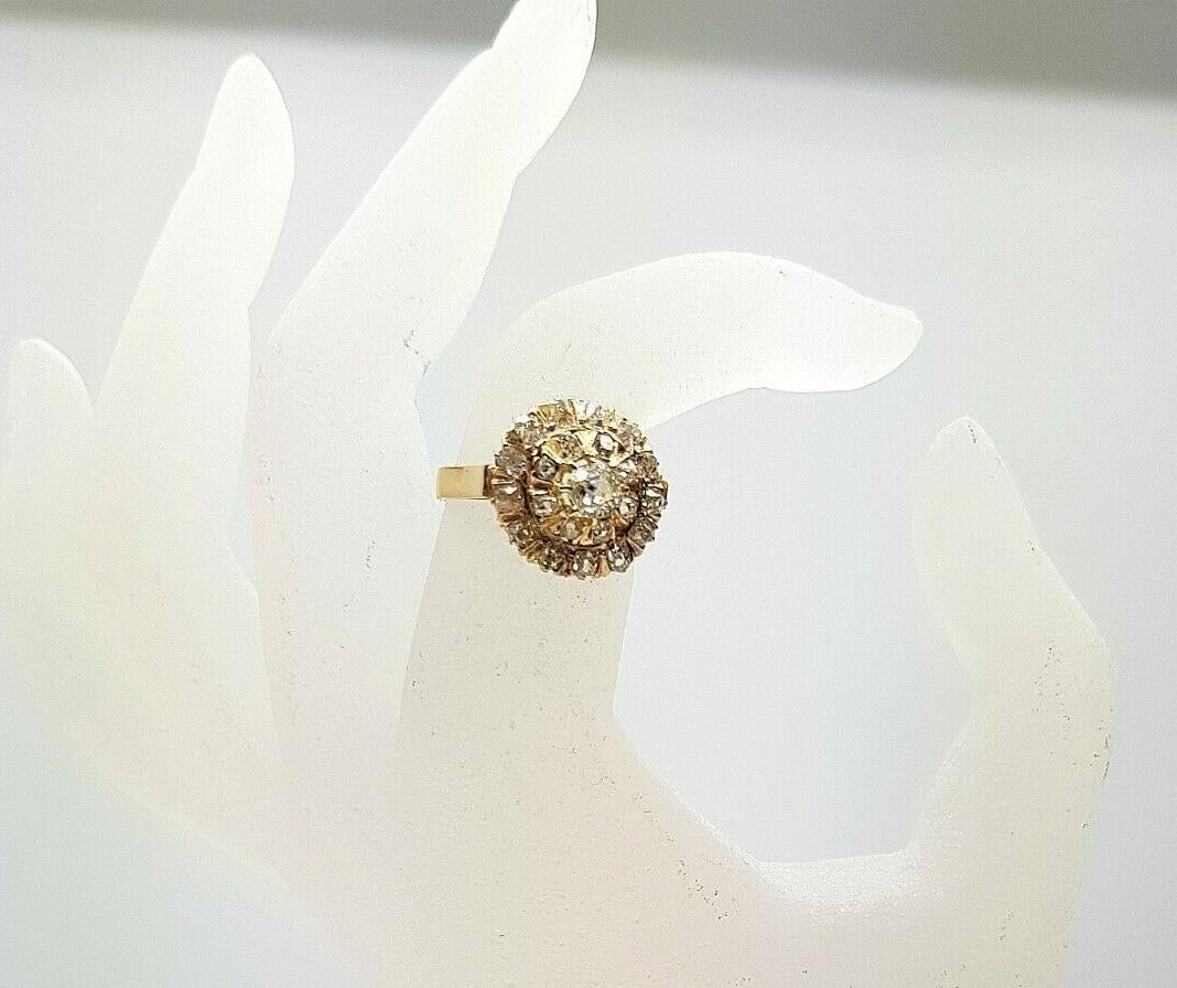 Retro 14 Karat Yellow Gold Old European Cut Diamond Cluster Ring