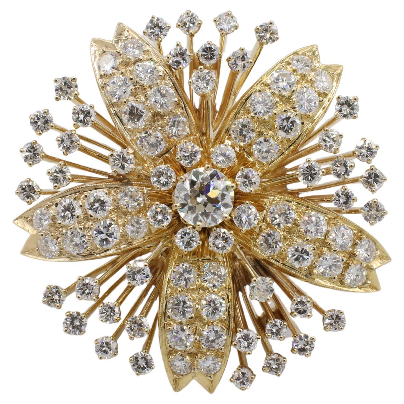 Pendentif broche en or jaune 14K avec diamant naturel taille européenne en forme d
étoile