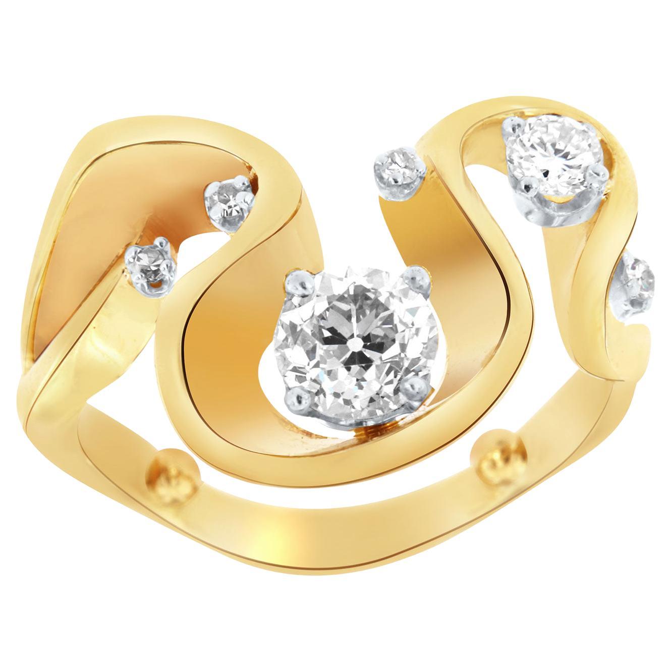 14K Yellow Gold Old Mine Round Cut 0.68 Carat GIA Estate Ring For Sale