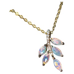 14K Gelbgold Olive Leaf Opal & Diamant Halskette