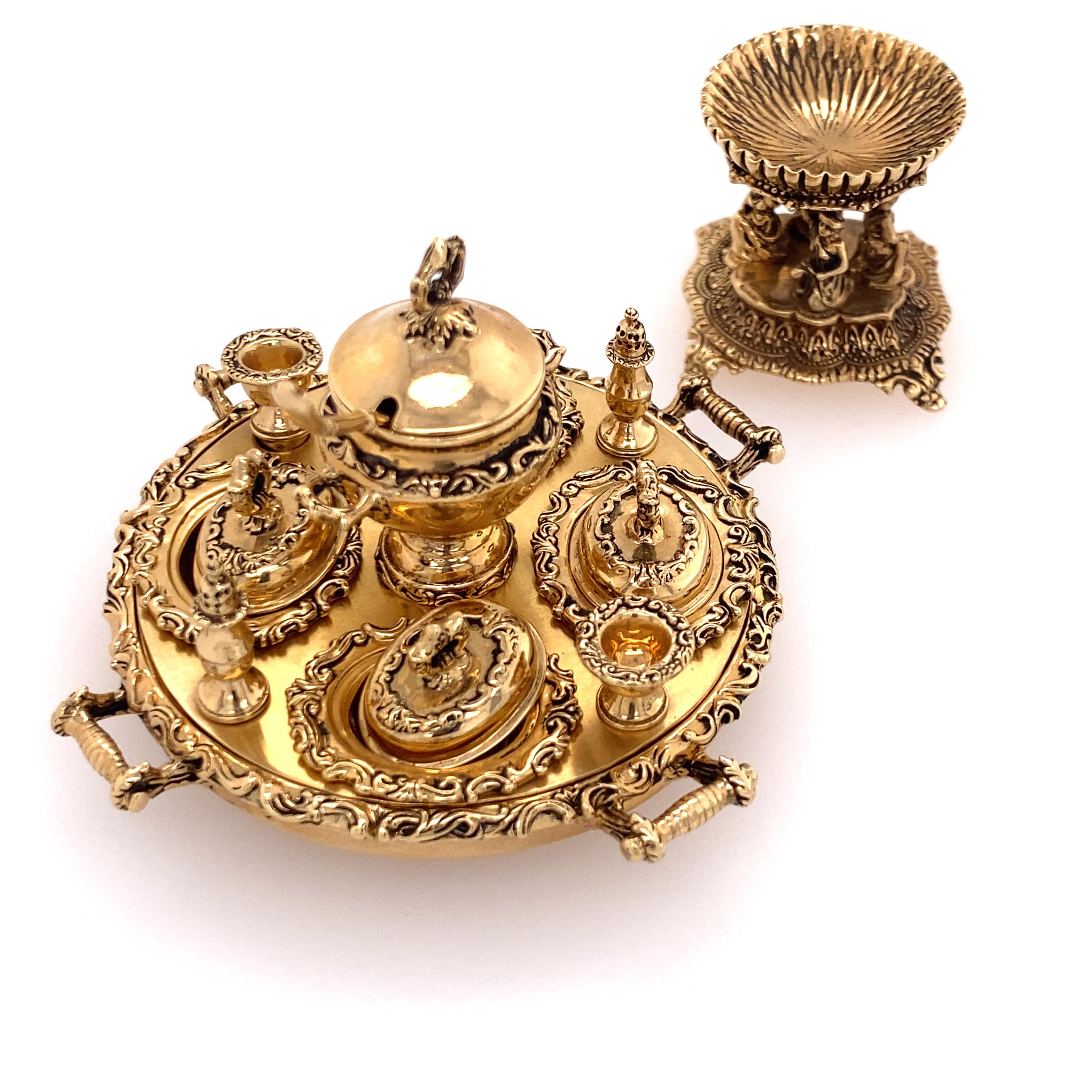 Art Nouveau 14K Yellow Gold O'Meara Miniature English Hunt Breakfast Set