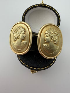 14k Yellow Gold Omega Back Cameo Earrings