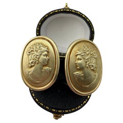 14k Yellow Gold Omega Back Cameo Earrings