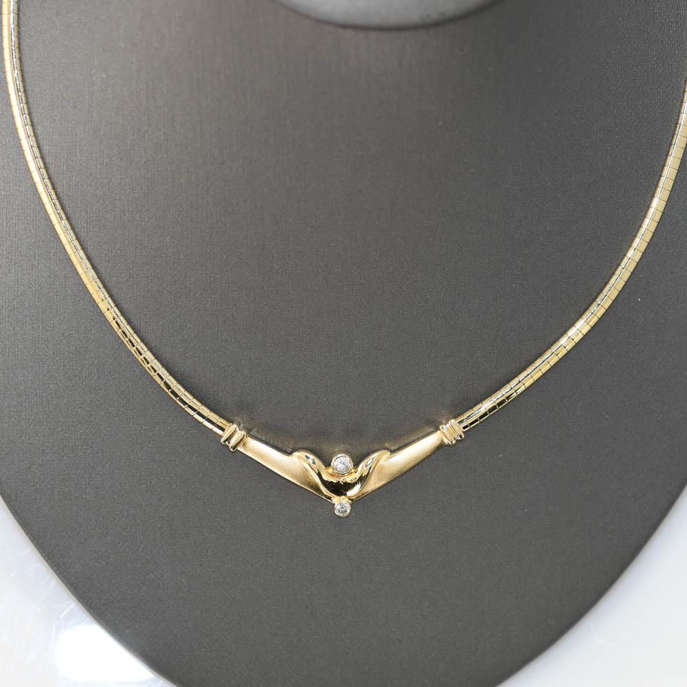 Collier à maillons en or jaune 14K avec oméga 0,20ct en vente 1