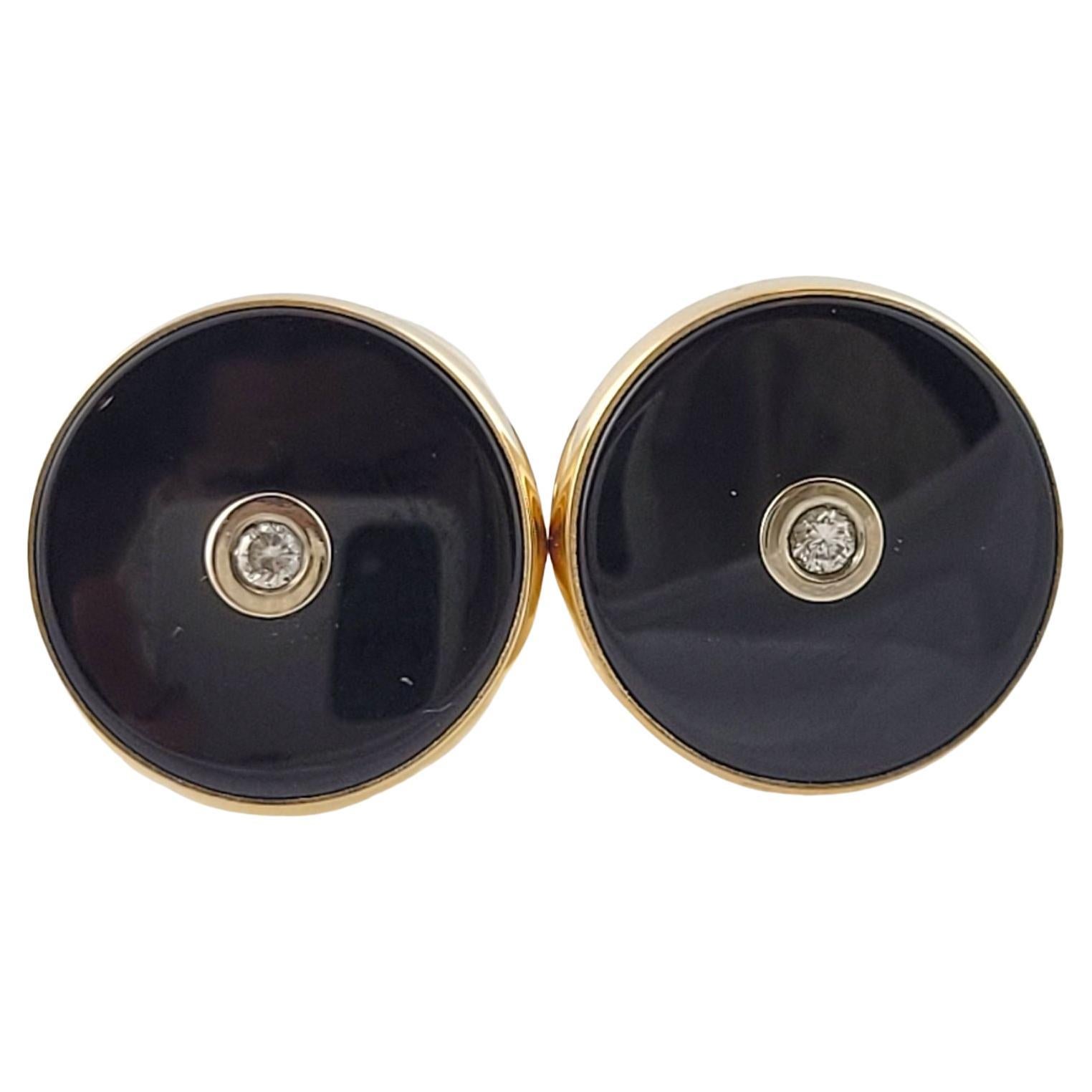 14 Karat Yellow Gold and Onyx Cufflinks For Sale at 1stDibs