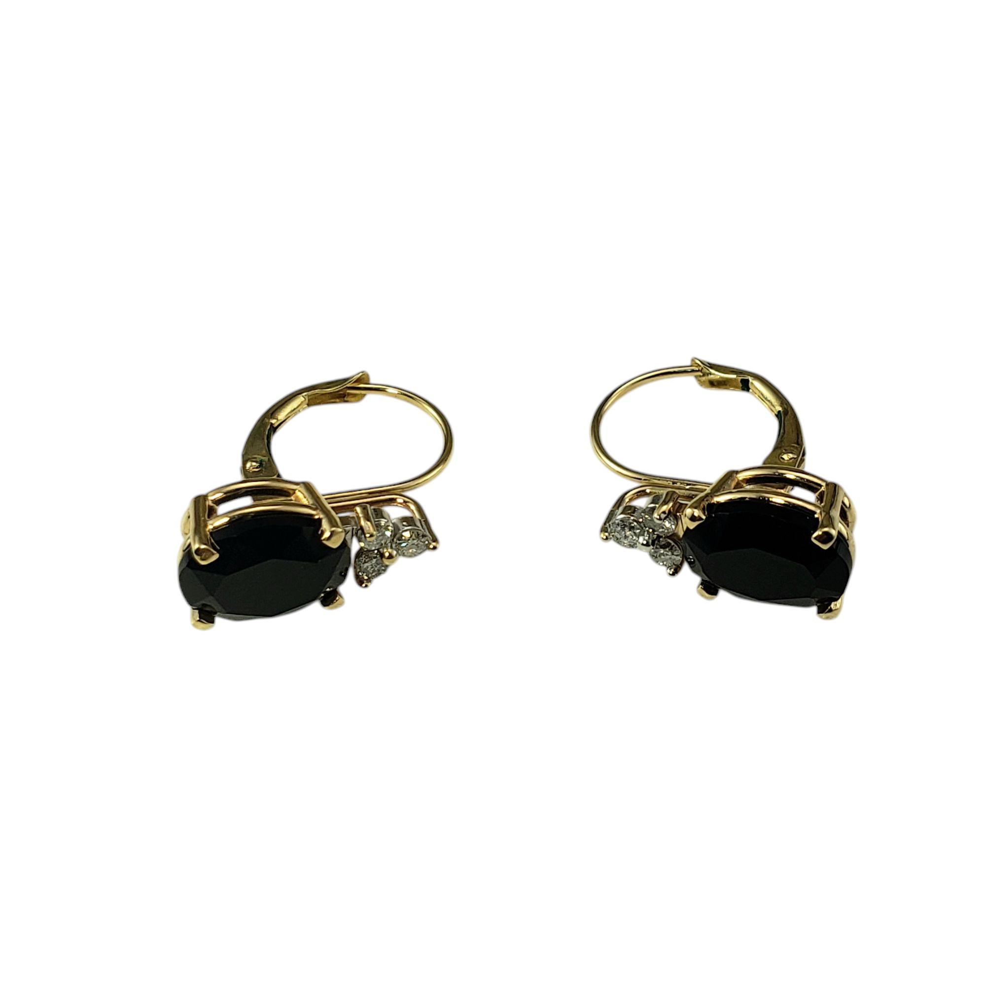 14K Yellow Gold Onyx and Diamond Dangle Earrings #21181 In Good Condition For Sale In Washington Depot, CT