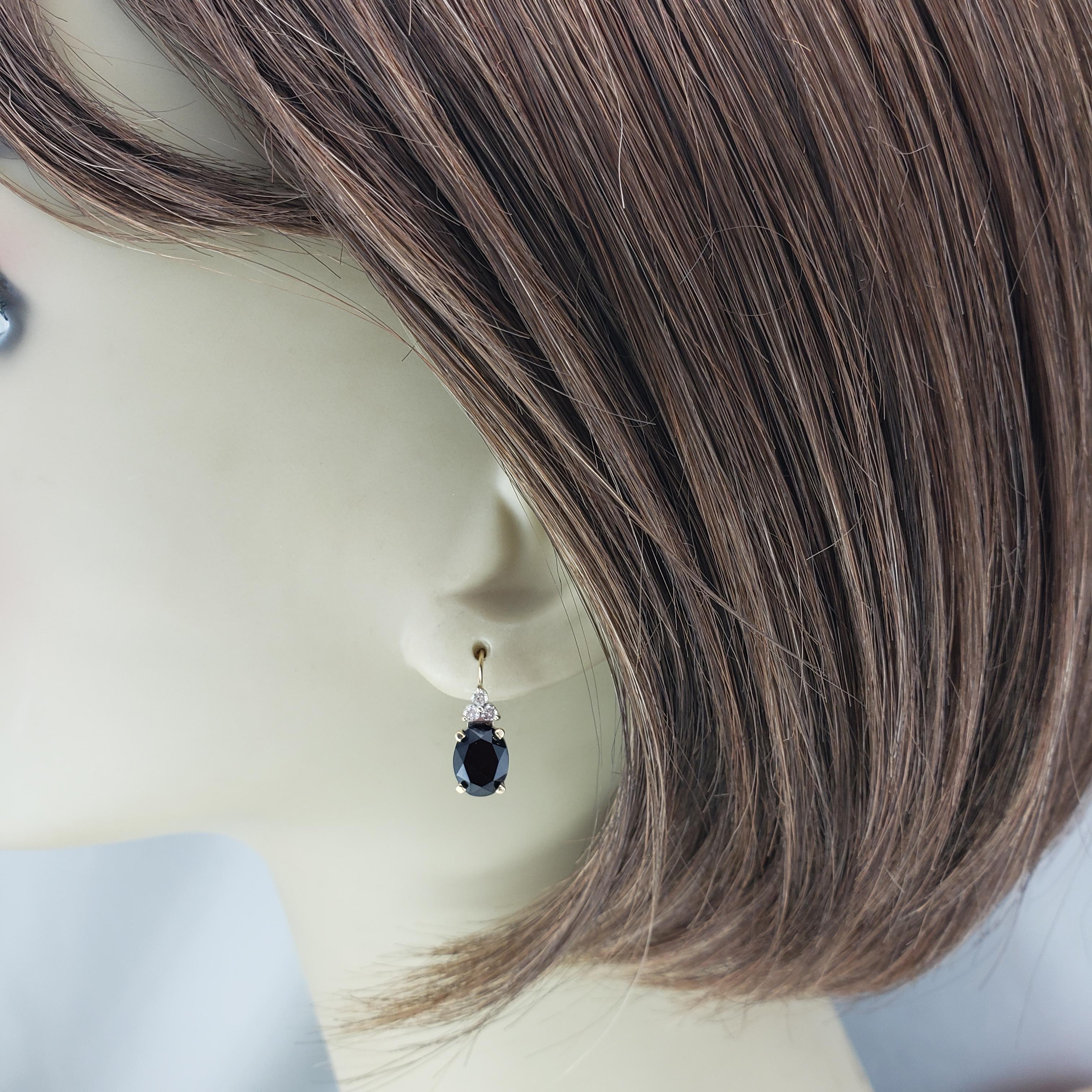 14K Yellow Gold Onyx and Diamond Dangle Earrings #21181 For Sale 2