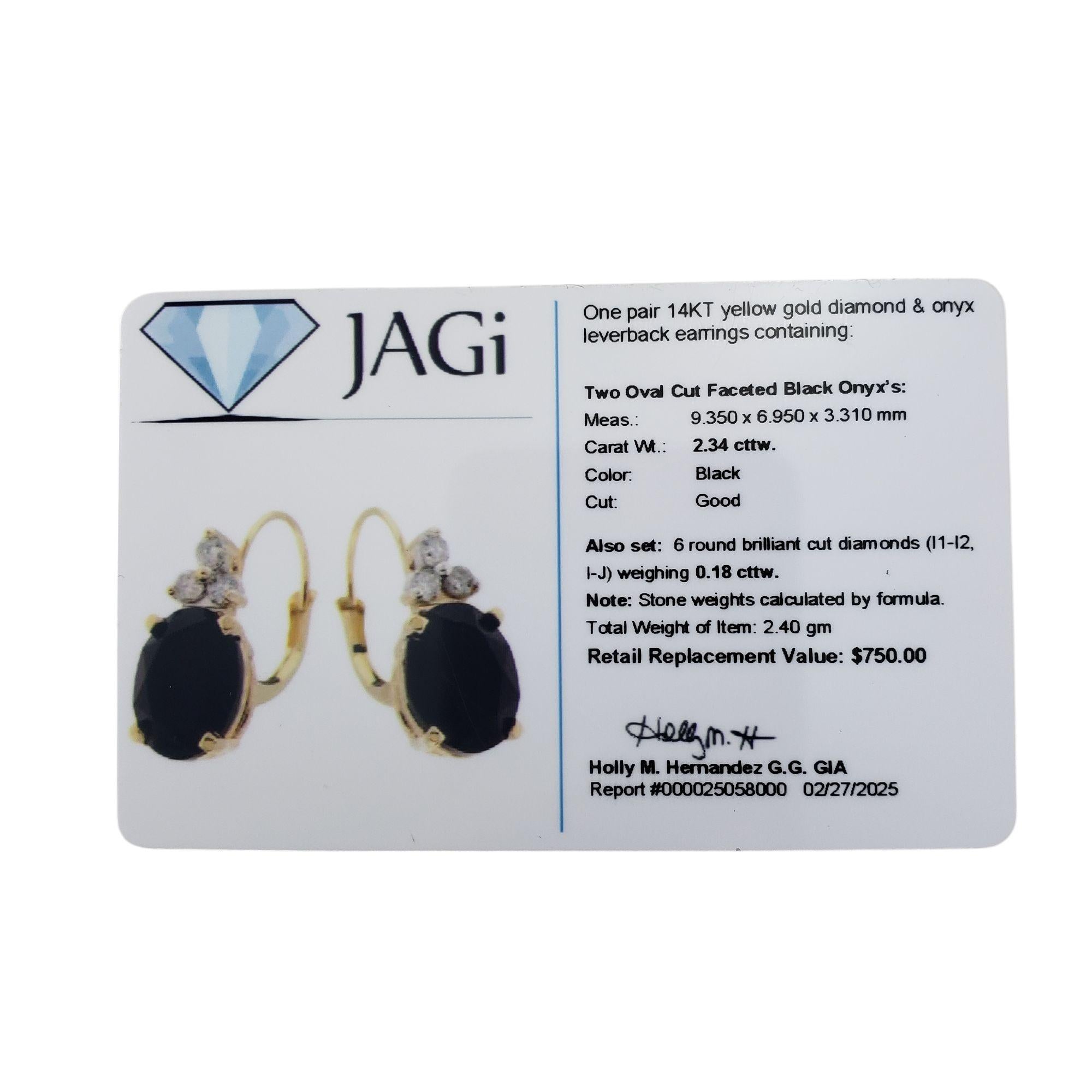 14K Yellow Gold Onyx and Diamond Dangle Earrings #21181 For Sale 4
