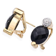 14k Yellow Gold Onyx and Diamond Earrings