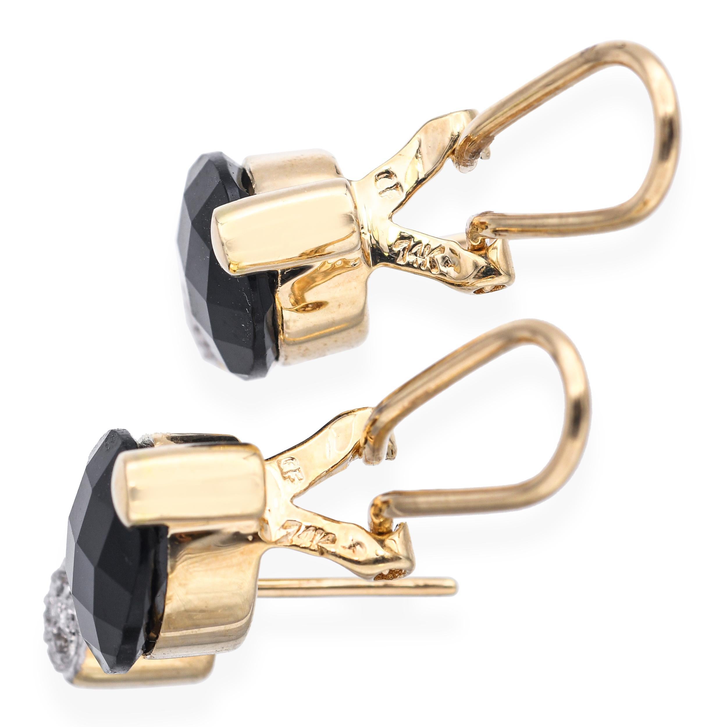 14k Yellow Gold Onyx and Diamond Earrings In condizioni buone in vendita a New York, NY