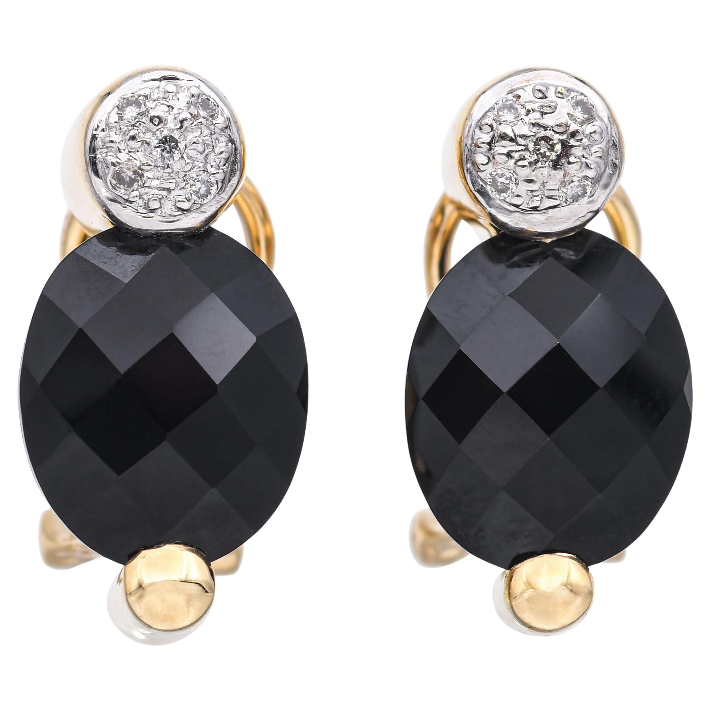 14k Yellow Gold Onyx and Diamond Earrings