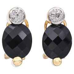 14k Yellow Gold Onyx and Diamond Earrings