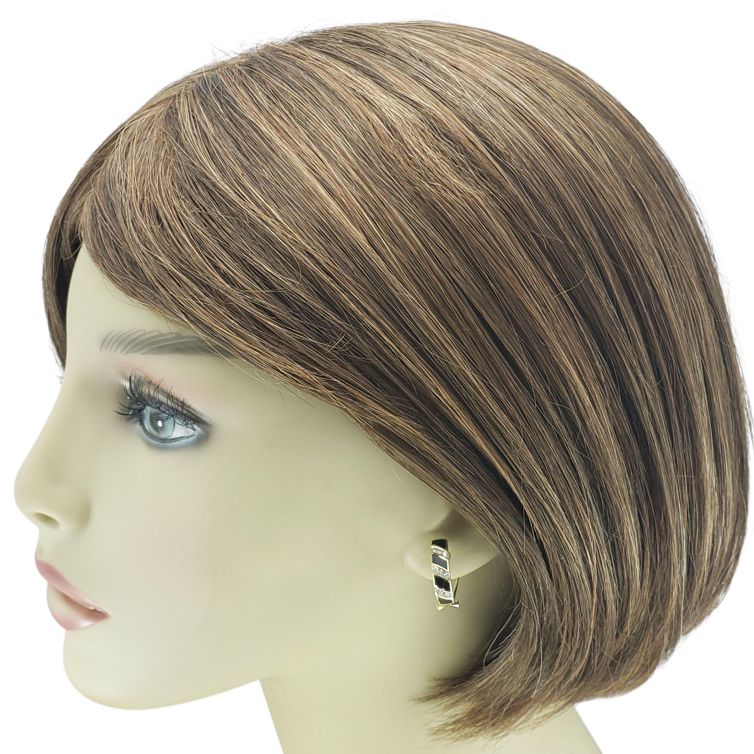 Orecchini a cerchio in oro giallo 14K con onice e diamanti #23134 in vendita 1