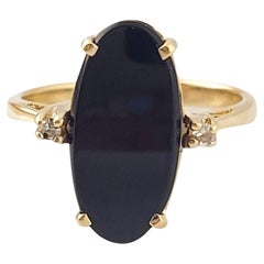 Vintage  14K Yellow Gold Onyx and Diamond Ring Size 6.5-6.75 #14990
