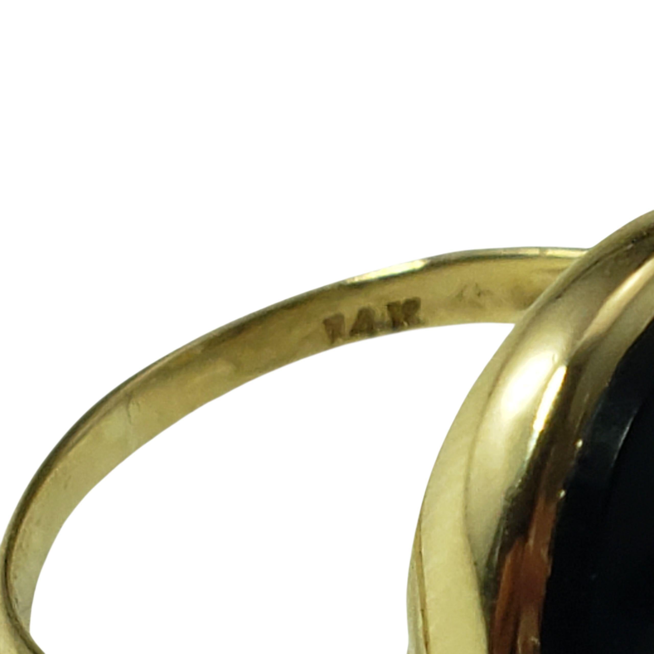 Donna Anello in oro giallo 14K con onice e diamanti misura 6,75 #22446 in vendita
