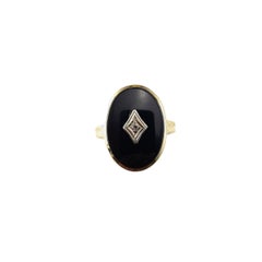 14K Gelbgold Onyx und Diamant Ring Größe 6,75 #22446