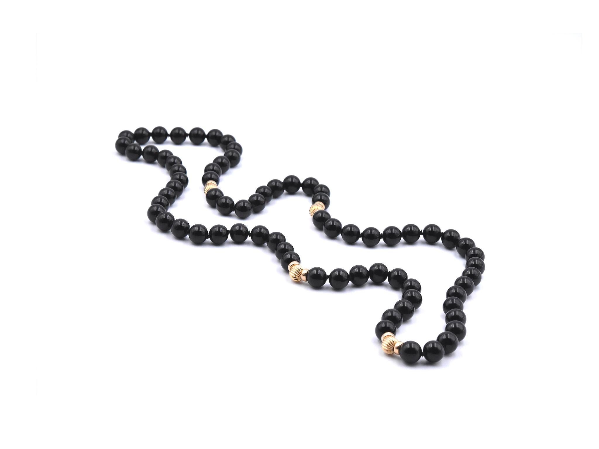 14 Karat Yellow Gold Onyx Bead Necklace In Excellent Condition In Scottsdale, AZ