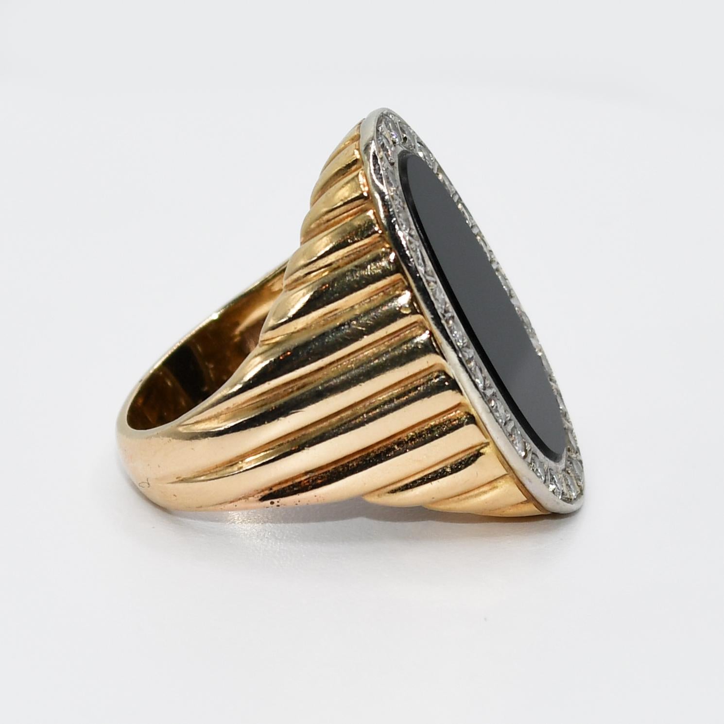 Brilliant Cut 14K Yellow Gold Onyx Diamond Ring, .50tdw, 13.2g For Sale