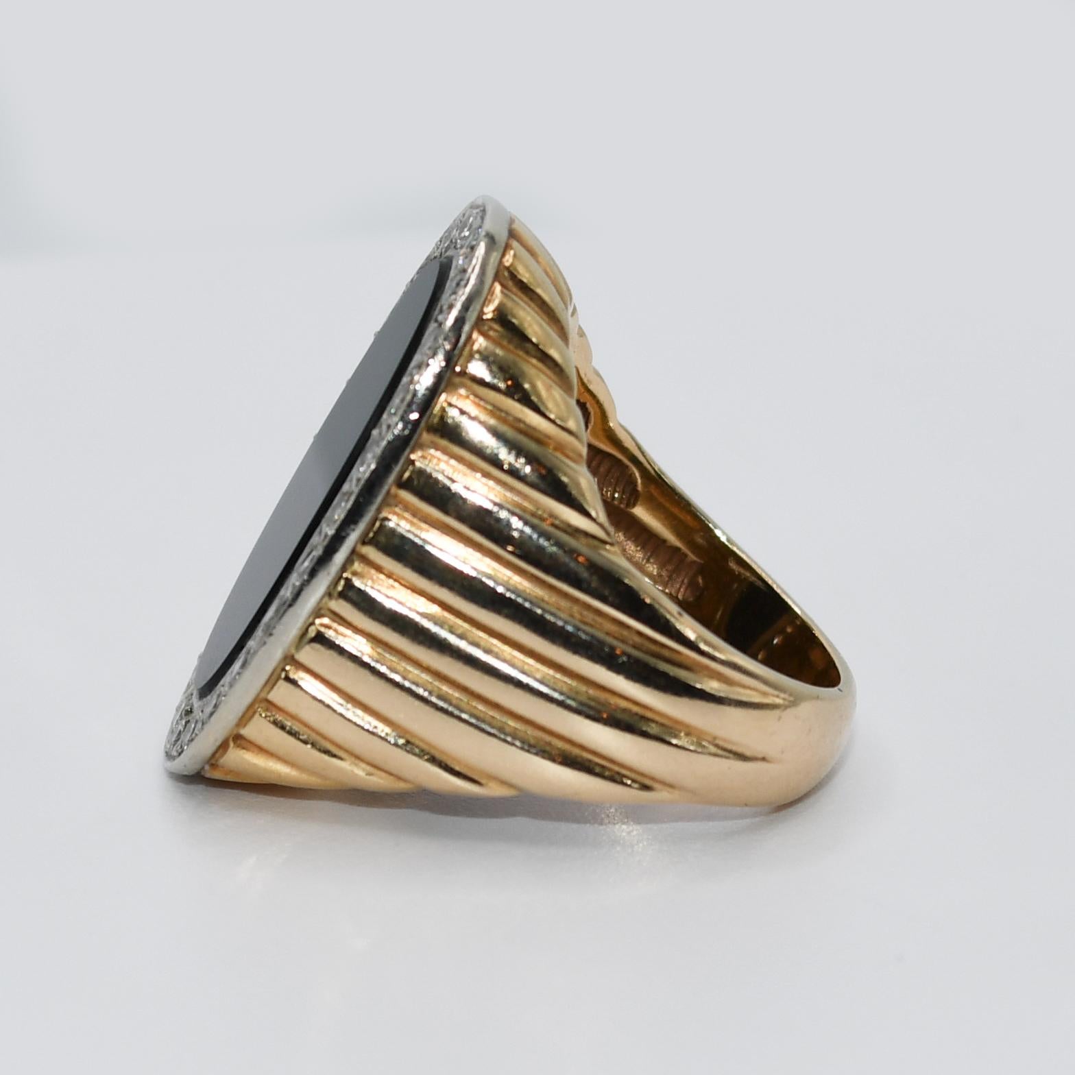 Women's or Men's 14K Yellow Gold Onyx Diamond Ring, .50tdw, 13.2g For Sale