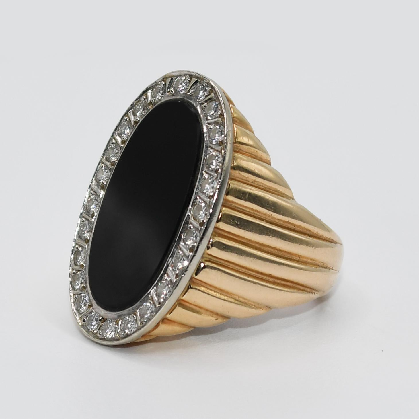 14K Yellow Gold Onyx Diamond Ring, .50tdw, 13.2g For Sale 1