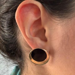 14K Yellow Gold Onyx Disc Earrings 22mm
