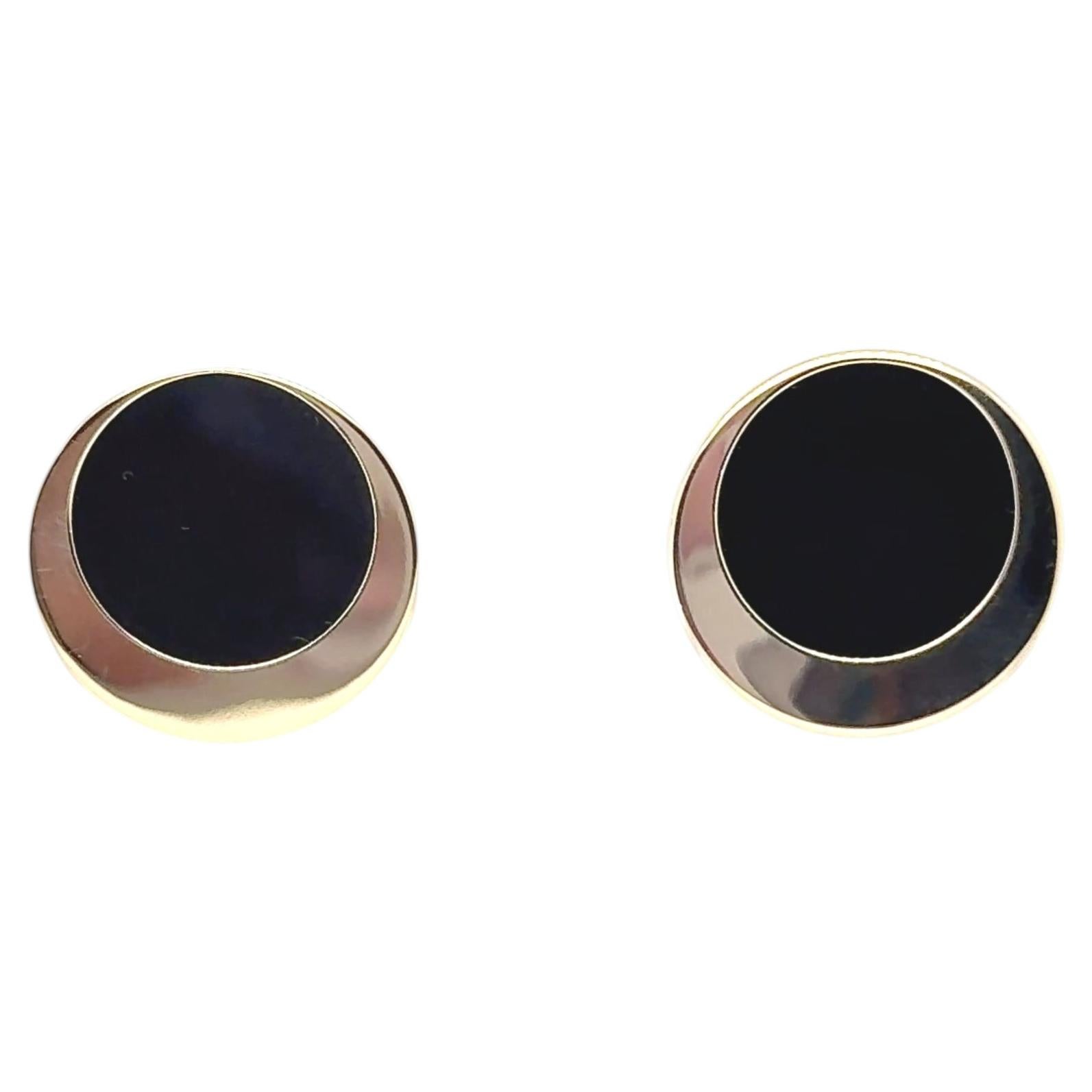 14K Gelbgold Onyxscheiben-Ohrringe 22mm im Angebot