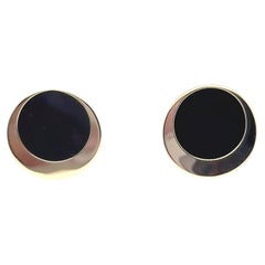 14K Yellow Gold Onyx Disc Earrings 22mm