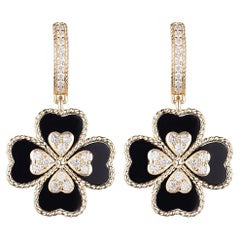 14K Yellow Gold Onyx Drop Clover Earring