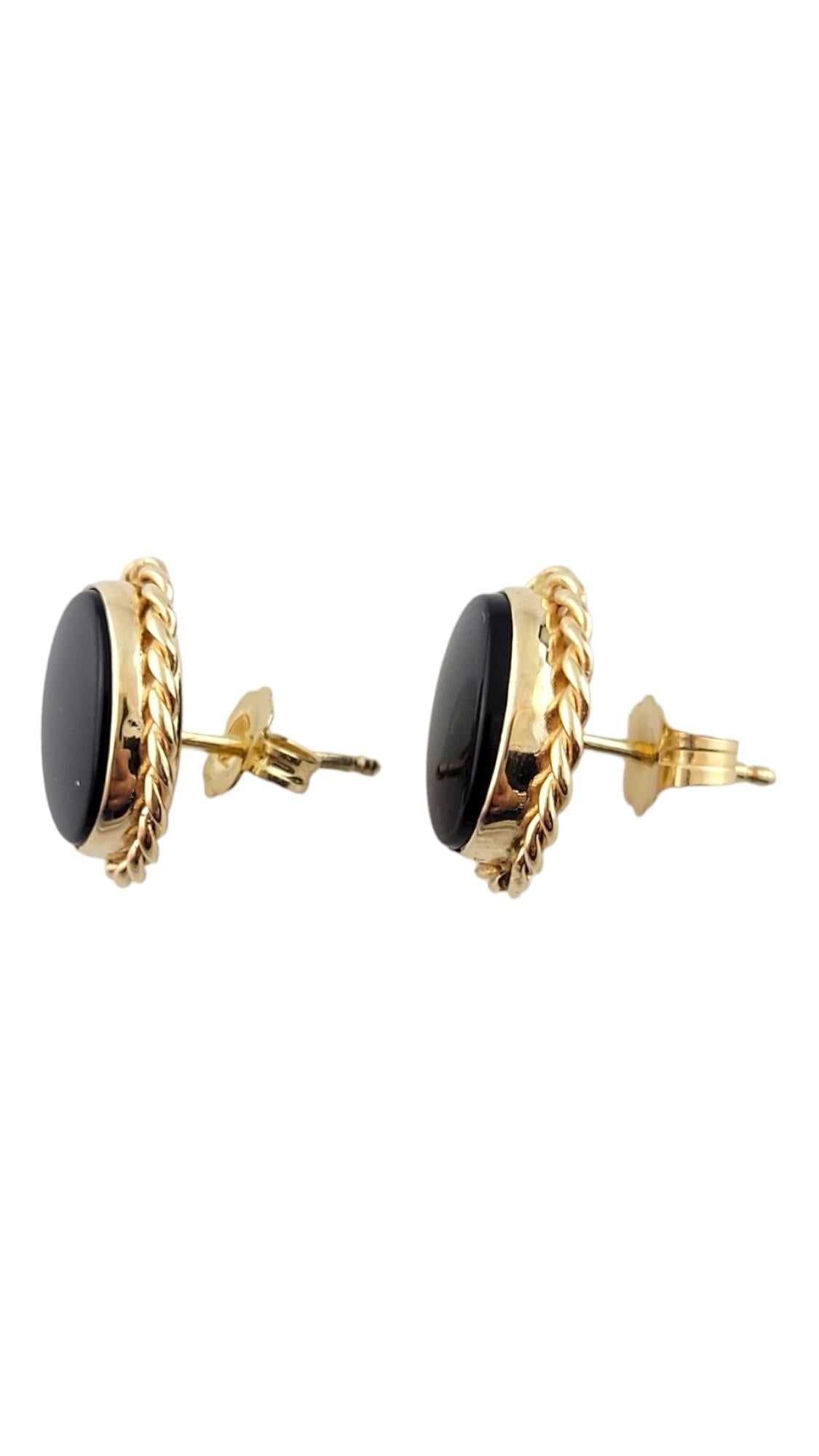 Oval Cut 14K Yellow Gold Onyx Earrings #16265 For Sale
